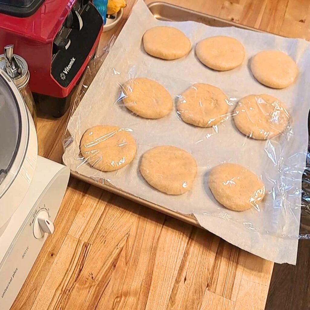 fresh milled brioche buns flattened ready to rise before baking