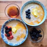 cream of wheat made with fresh milled flour with fruit butter and maple syrup