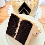 slice of fresh milled flour devil's food cake with sprinkles