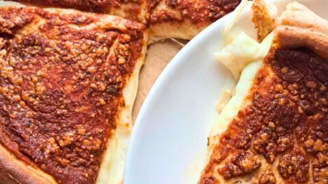 chicago style deep dish pizza made with fresh milled flour