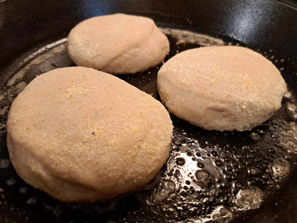 fry english muffins in skillet before baking