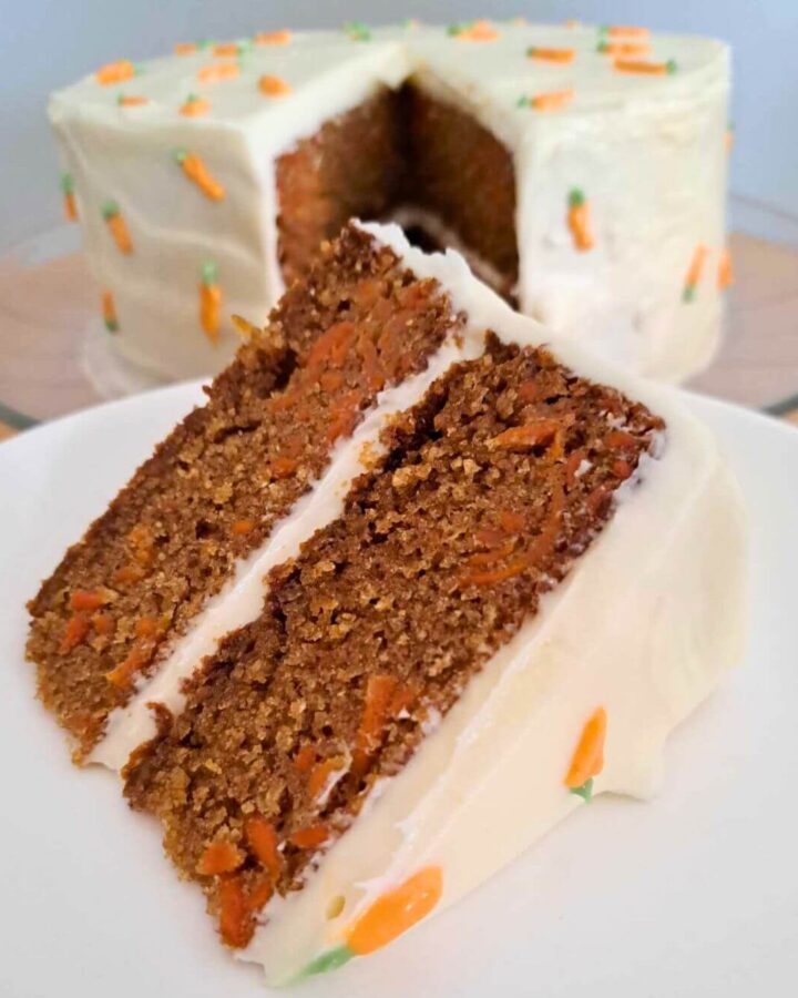carrot cake slice made with fresh milled flour