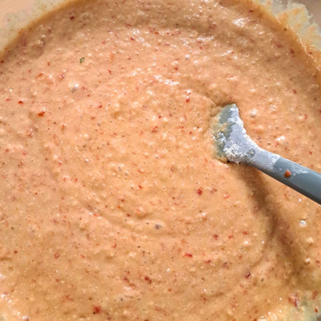 strawberry cake batter in bowl