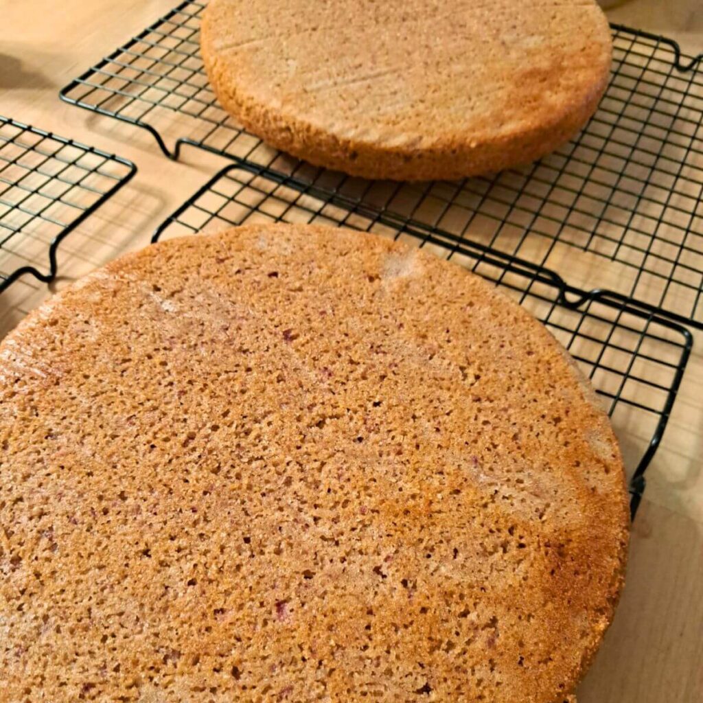 fresh milled flour strawberry cake cooling