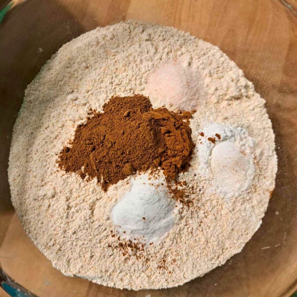 dry ingredients for pumpkin cheesecake muffins made with fresh milled flour