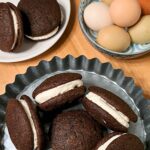 Whoopie pies made with fresh milled flour and marshmallow buttercream filling