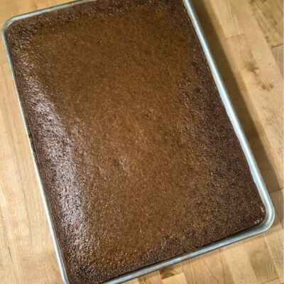 baked plain Texas sheet cake before icing