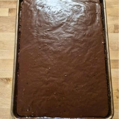 iced Texas sheet cake made with fresh milled soft white wheat flour